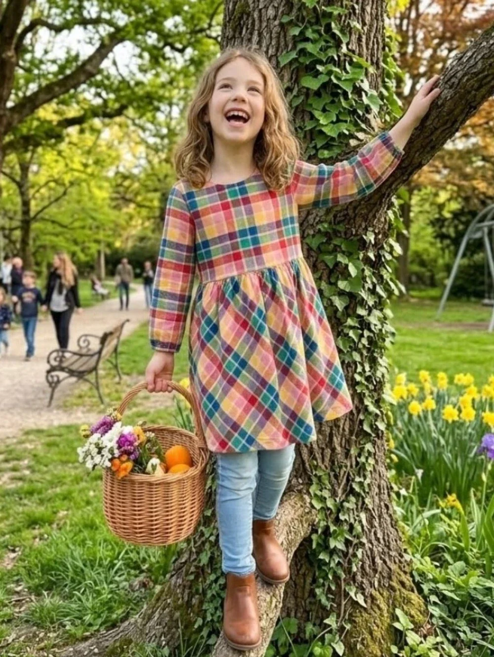 Hanna Andersson Multicolor Soft Cotton Plaid Dress Side Pockets Size 130 7-9yrs